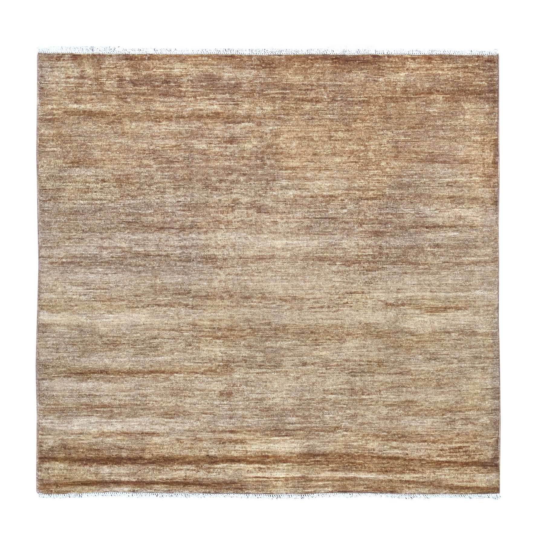 5'10"x5'10" Cedar Brown, Plain Solid Pattern, Hand Knotted, Hand Spun Ghazni Wool, Lush and Plush, Square, Oriental Rug 